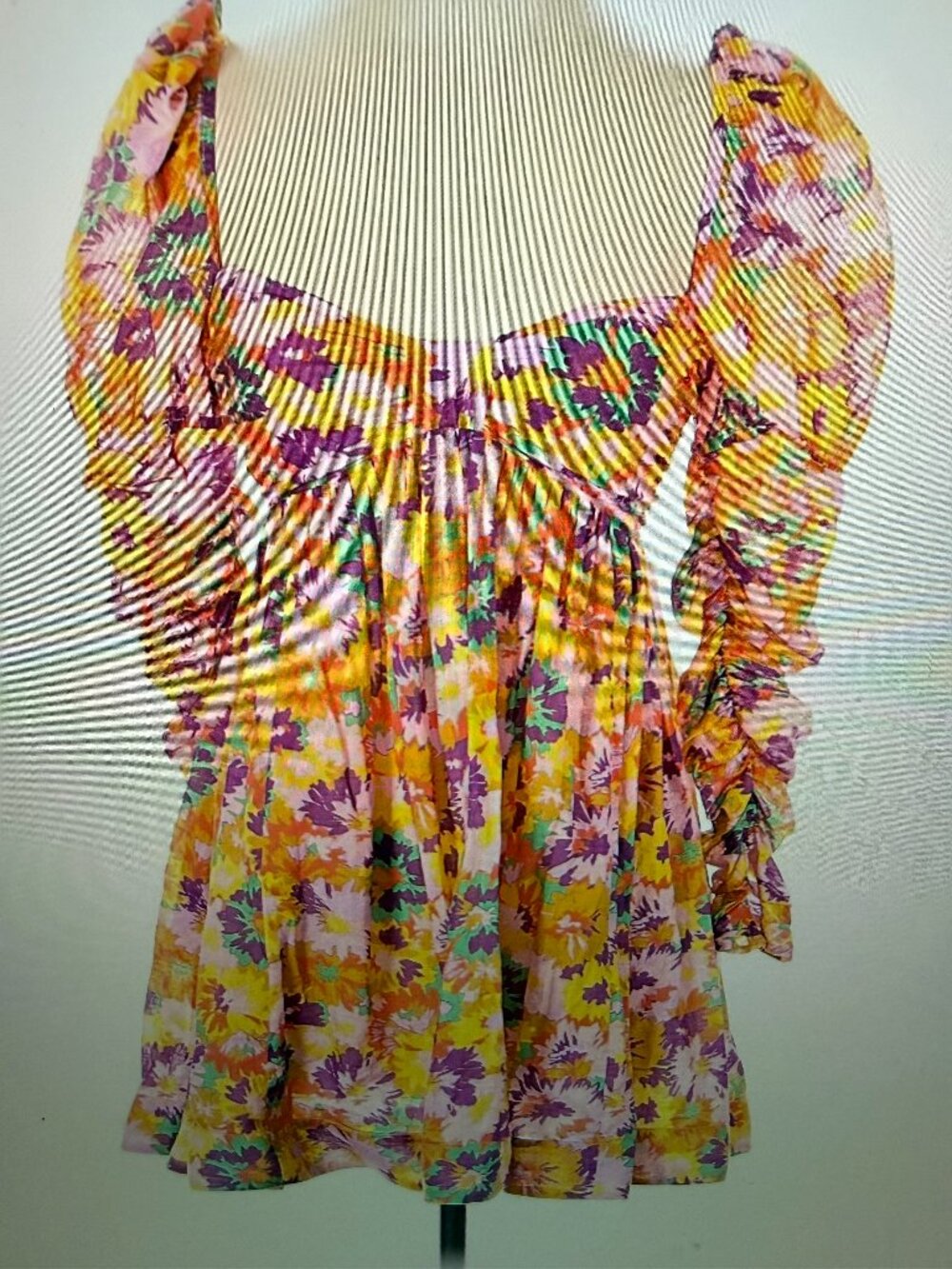 Zimmermann Violet Twist Front Mini Dress Mustard Floral 4 Petite us sz0